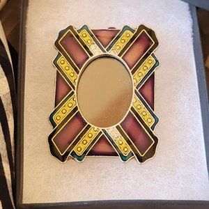 VTG Pierre Bex Style Oval Photo Frame Brooch, Purple/Gold/Teal/Black, 1.75"x1.5"
